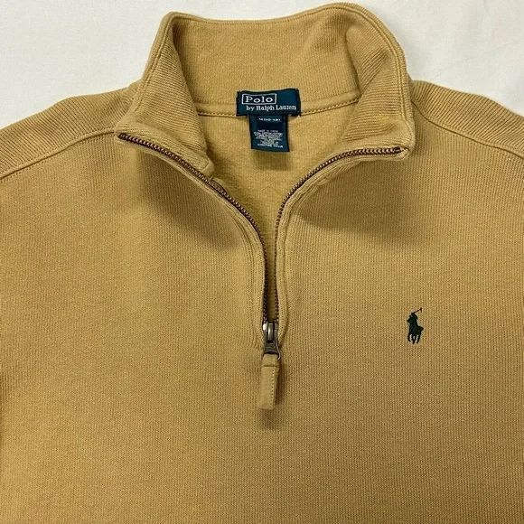 Polo Ralph Lauren Boys 1/4 Zip Pullover Sweater Size M 10-12 Cotton Knit Tan - Picture 4 of 12